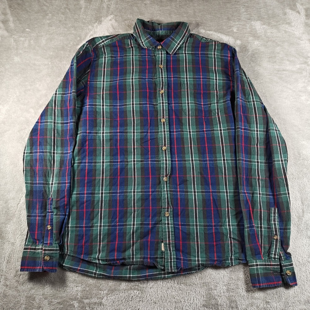 Marine Layer Shirt Men Medium Marge Green Blue Organic Cotton Flannel Outdoor